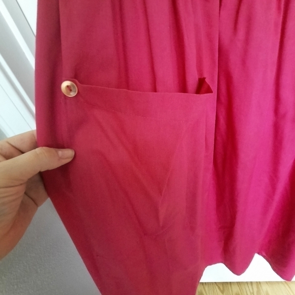 VINTAGE Handmade Fuscia Pink Lounge House Dress Mumu Large 70's, 80's, 90's - Picture 6 of 8